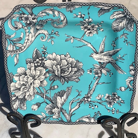 222 FIFTH ADELAIDE TURQUOISE SQUARE LUNCH PLATE 8 1/2 INCH NEW BIRD - Picture 3 of 6